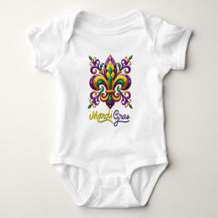 Purple yellow green Mardi Gras fleur de lis Baby Bodysuit
