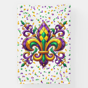 Purple yellow green Mardi Gras fleur de lis Banner