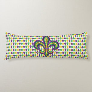 Purple yellow green Mardi Gras fleur de lis Body Cushion