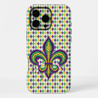 Purple yellow green Mardi Gras fleur de lis