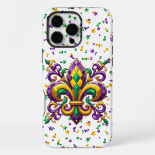 Purple yellow green Mardi Gras fleur de lis iPhone 16 Pro Max Case