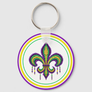 Purple yellow green Mardi Gras fleur de lis Key Ring