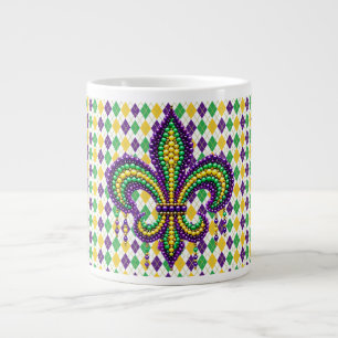 Purple yellow green Mardi Gras fleur de lis Large Coffee Mug