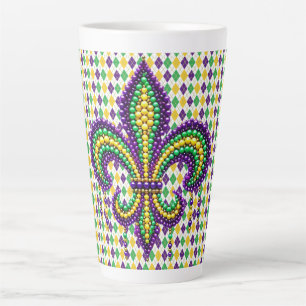 Purple yellow green Mardi Gras fleur de lis Latte Mug