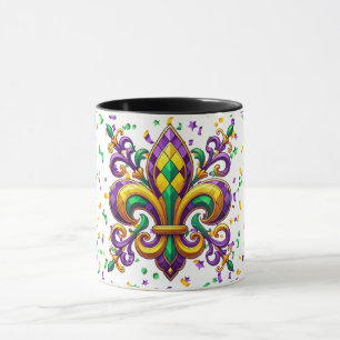 Purple yellow green Mardi Gras fleur de lis Mug