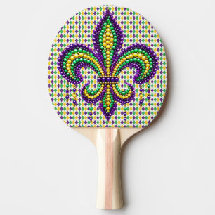 Purple yellow green Mardi Gras fleur de lis Ping Pong Paddle