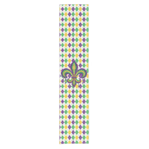 Purple yellow green Mardi Gras fleur de lis Short Table Runner