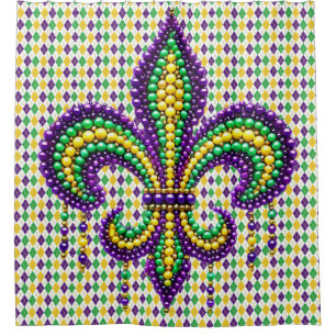 Purple yellow green Mardi Gras fleur de lis Shower Curtain