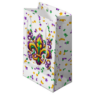 Purple yellow green Mardi Gras fleur de lis Small Gift Bag