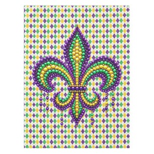 Purple yellow green Mardi Gras fleur de lis Tablecloth