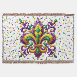 Purple yellow green Mardi Gras fleur de lis Throw Blanket