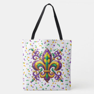 Purple yellow green Mardi Gras fleur de lis Tote Bag