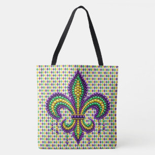 Purple yellow green Mardi Gras fleur de lis Tote Bag