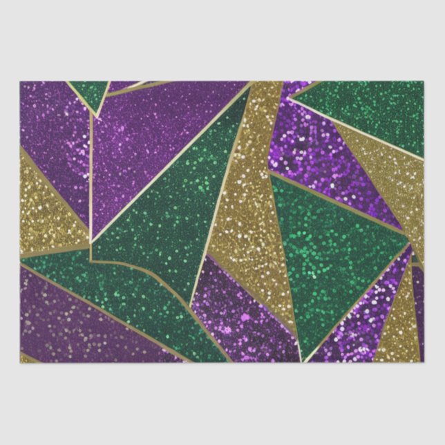 Purple Yellow Green Mardi Gras Glitter Pattern Tissue Paper (Front)