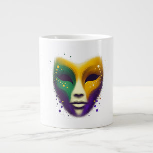 Purple yellow green Mardi Gras mask Large Coffee Mug