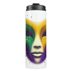 Purple yellow green Mardi Gras mask Thermal Tumbler