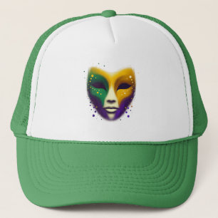 Purple yellow green Mardi Gras mask Trucker Hat