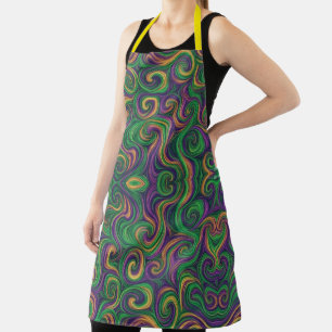 Purple yellow green Mardi Gras swirls abstract Apron