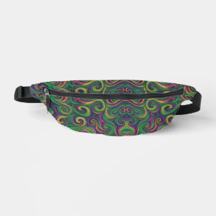 Purple yellow green Mardi Gras swirls abstract Bum Bags