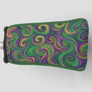 Purple yellow green Mardi Gras swirls abstract Golf Head Cover