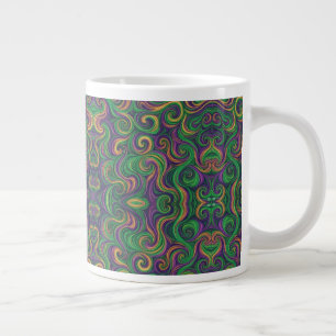 Purple yellow green Mardi Gras swirls abstract Large Coffee Mug