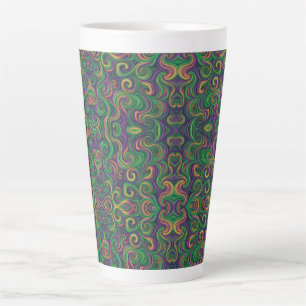 Purple yellow green Mardi Gras swirls abstract Latte Mug
