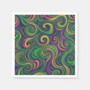 Purple yellow green Mardi Gras swirls abstract Napkin
