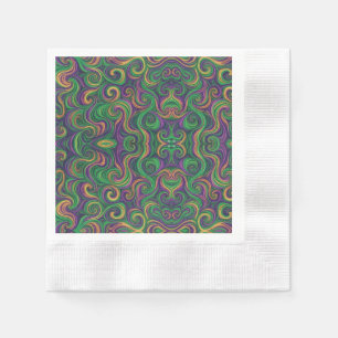 Purple yellow green Mardi Gras swirls abstract Napkin