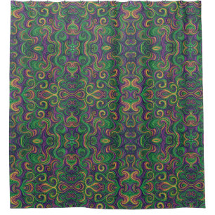 Purple yellow green Mardi Gras swirls abstract Shower Curtain