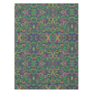 Purple yellow green Mardi Gras swirls abstract Tablecloth