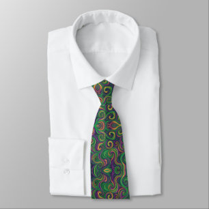 Purple yellow green Mardi Gras swirls abstract Tie
