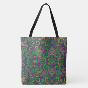 Purple yellow green Mardi Gras swirls abstract Tote Bag