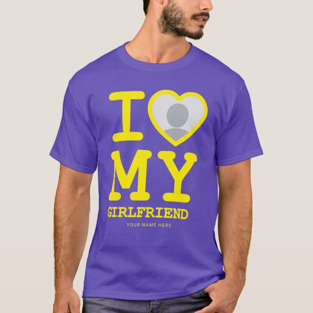 Purple Yellow I Love My Girlfriend Photo Text T-Shirt (Front)