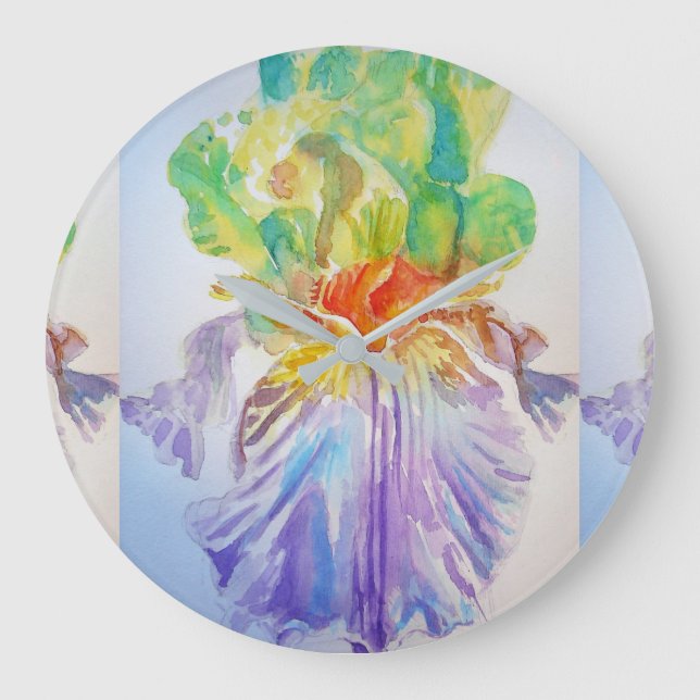 Purple Yellow Iris Flowers Floral Art Wall Clock (Front)