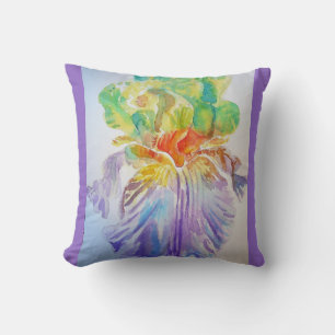 Purple Yellow Iris Irises Floral Flowers Cushion