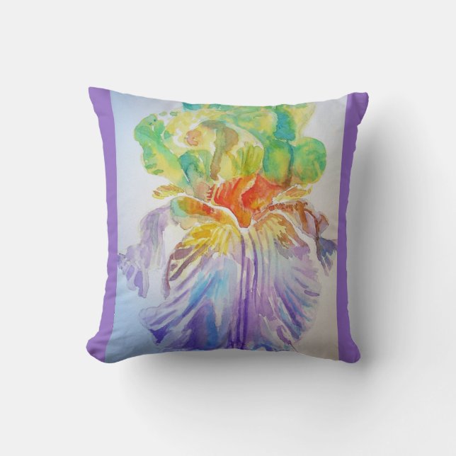 Purple Yellow Iris Irises Floral Flowers Cushion (Front)