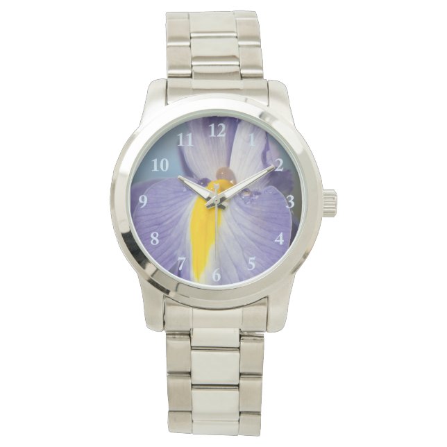 Purple & Yellow Iris Raindrops Women's Watch (Front)