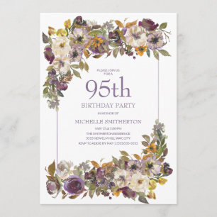Purple Yellow Ivory Floral Foliage 95th Birthday Invitation