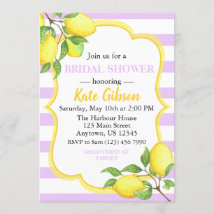 Purple & Yellow Lemon Floral Baby Shower Invitation