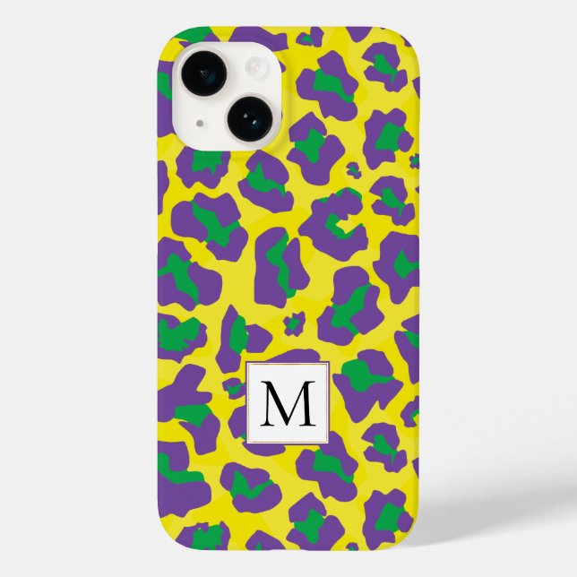 Purple, yellow leopard animal print and monogram Case-Mate iPhone case (Back)