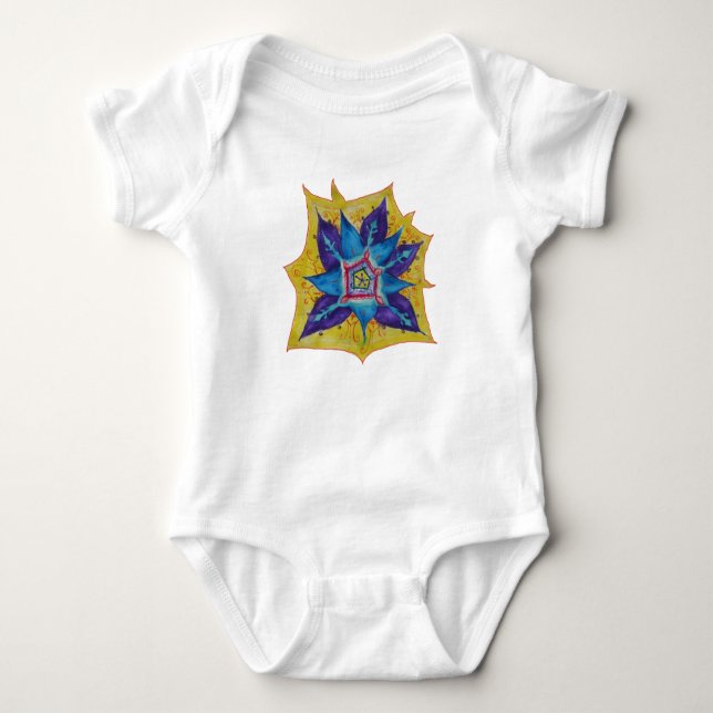 Purple Yellow Mandala  Baby Jersey Bodysuit, White Baby Bodysuit (Front)