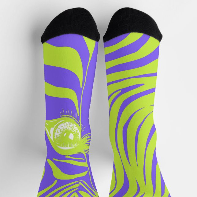 Purple Yellow Mismatched Zebra Socks (Top)