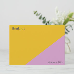 Purple Yellow Modern Colourful Chic Custom Wedding Thank You Card