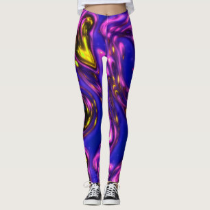 Purple & Yellow Neon Liquid Abstract Art Leggings