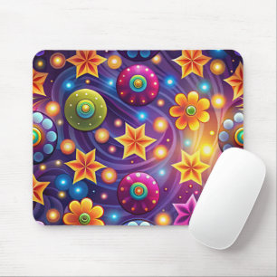 PURPLE YELLOW ORANGE GROOVY HIPPI PATTERNS MOUSE PAD