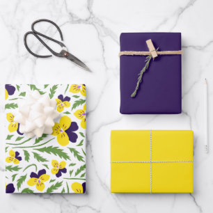 Purple & Yellow Pansey Flowers Wrapping Paper Sheet