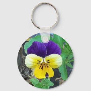 Purple & Yellow Pansy Button Key Ring