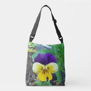 Purple & Yellow Pansy Crossbody Bag