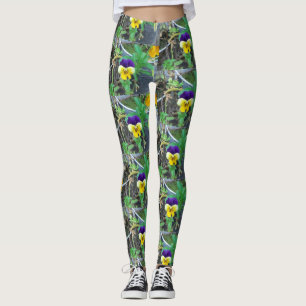 Purple & Yellow Pansy  Leggings