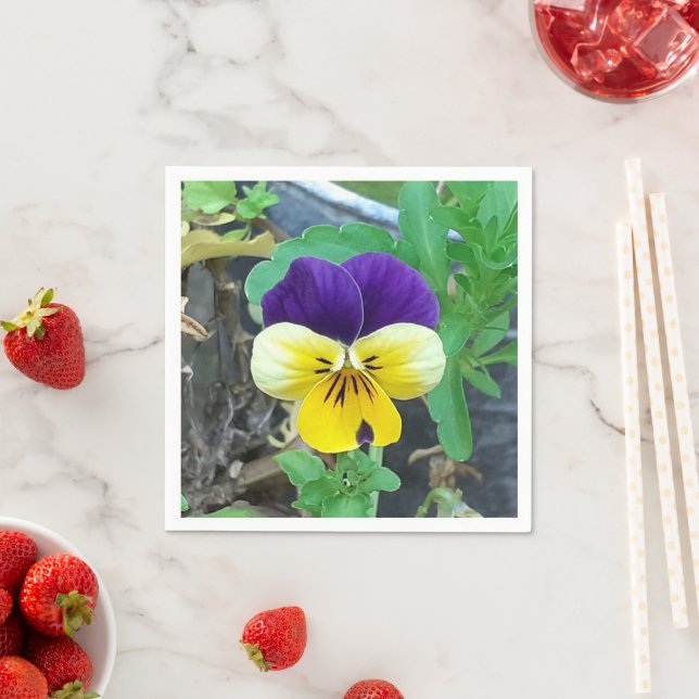 Purple & Yellow Pansy Paper Napkin (Insitu)